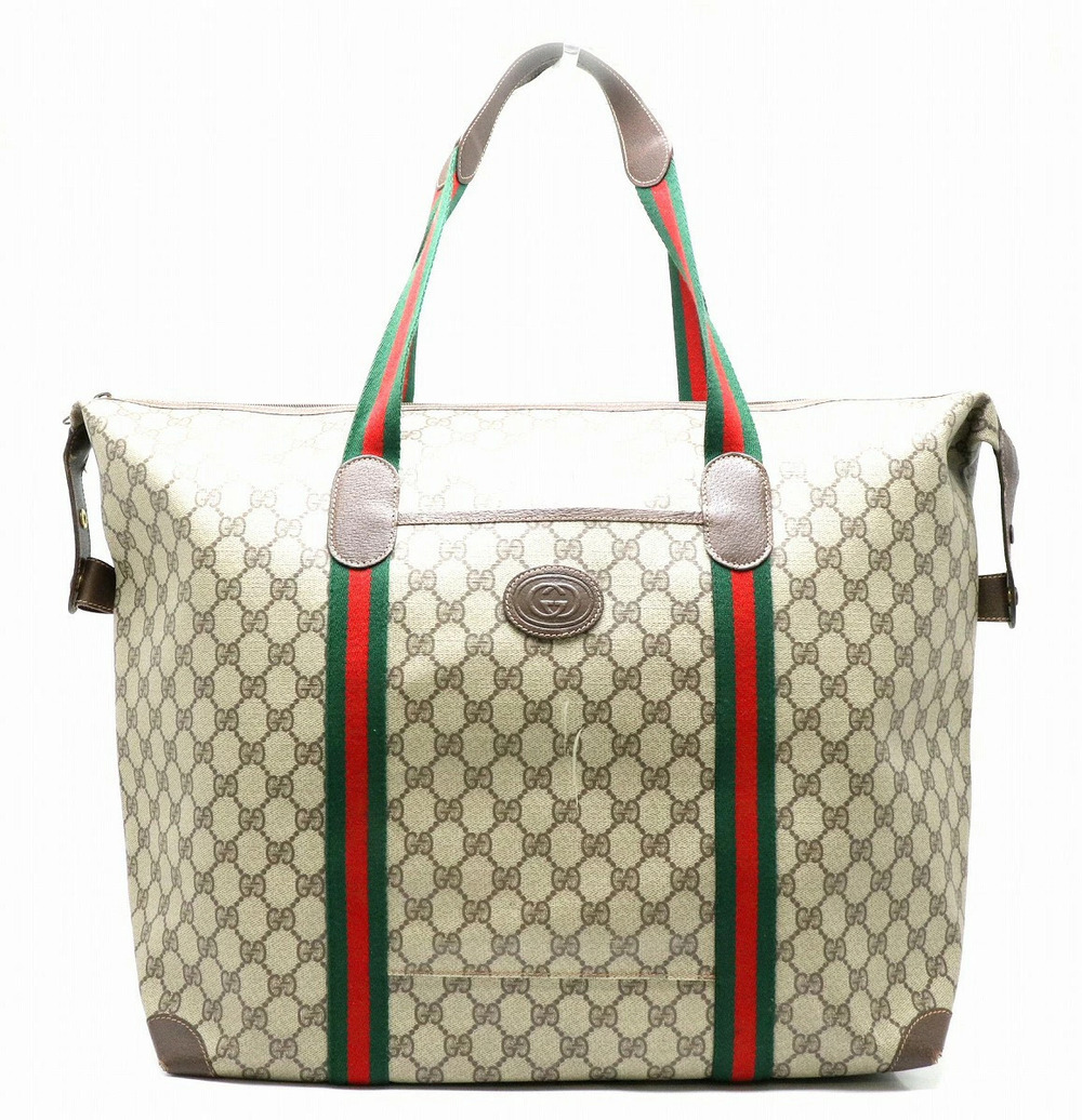 Gucci Sherry Shoulder Bag Tote Leather Beige Brown Cream Brown
